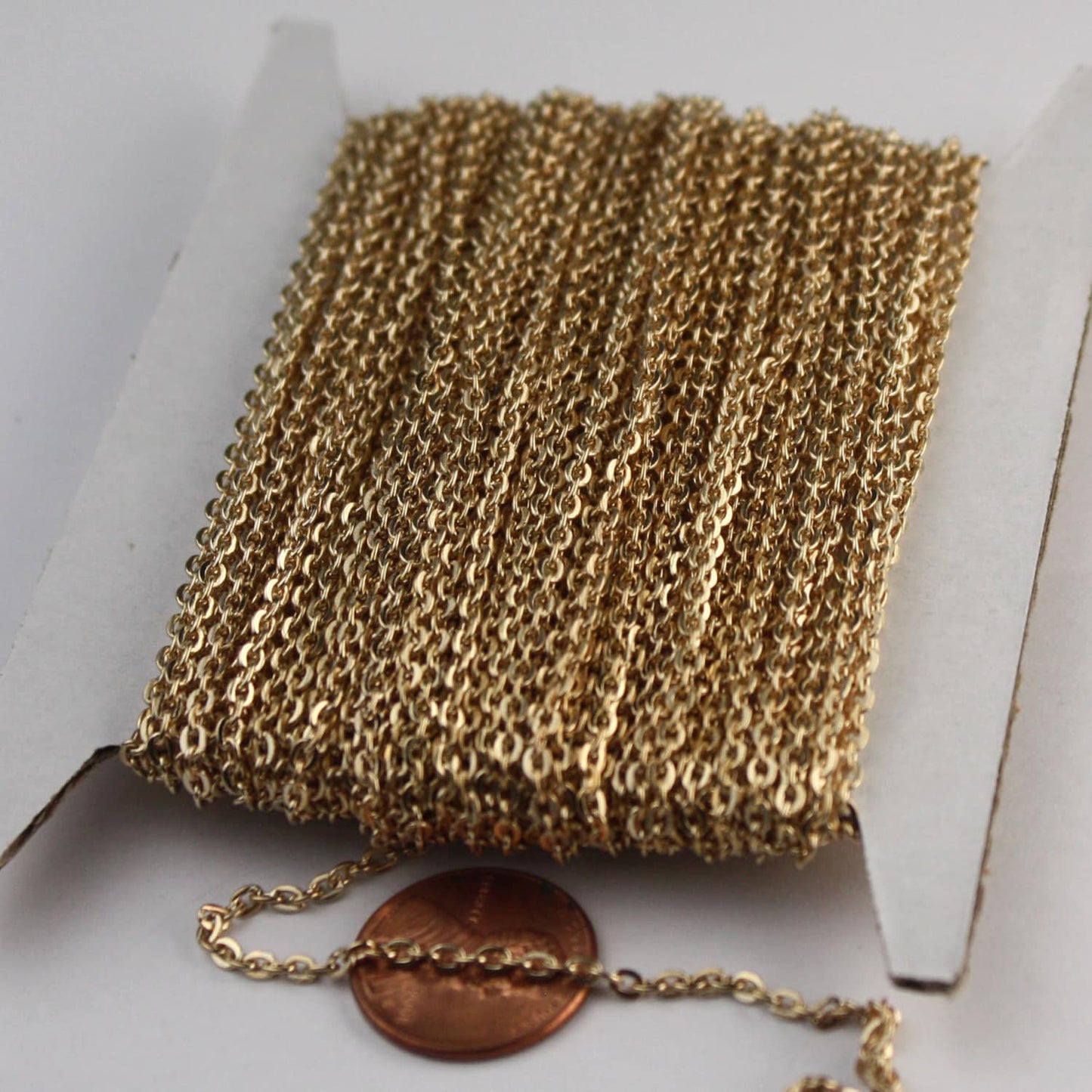 50 ft spool of Pinky Gold Plated Flat Chain (Champagne Gold)  cable chain - 3x2.2mm - unsoldered link - 322FLAT