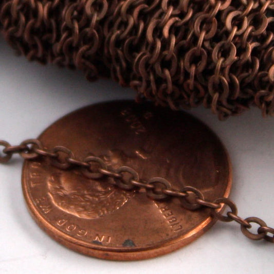 Antique Copper Flat Chain Bulk, 100 feet Flat Cable Chain - 3x1.7mm SOLDERED - Necklace Bracelet DIY Wholesale Bulk 317F