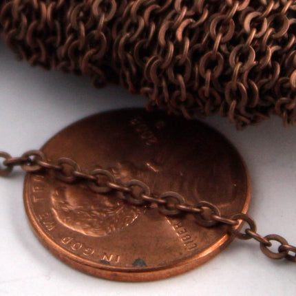32 feet of Antiqued Copper Plated SOLDERED Flat Cable chain - 3x2.7mm Solder Link Sturdy Chain -  327SF