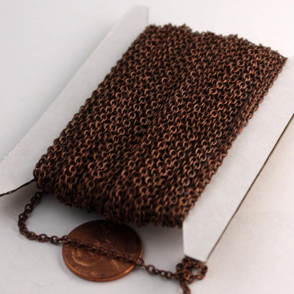 Antique Copper Flat Chain Bulk, 100 feet Flat Cable Chain - 3x1.7mm SOLDERED - Necklace Bracelet DIY Wholesale Bulk 317F