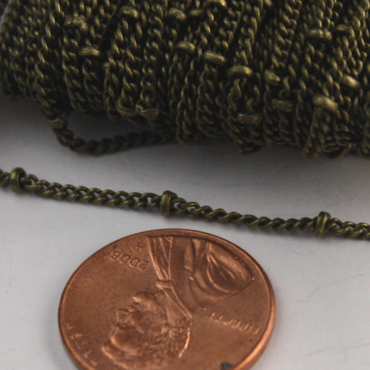 10 ft Antique Bronze Brass BALL Solder Curb Chain - 1.6mm - Tiny Satellite Solder Curb Chain - Free   Jumpring (10pcs) - from USA - 1.6SAT