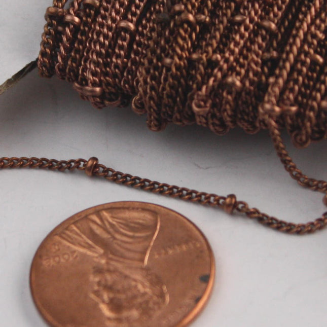 32 ft Antique Copper BALL Solder Curb Chain - 1.6mm - Tiny Satellite Solder Curb Chain - Free   Jumpring (50pcs) - 1.6SAT