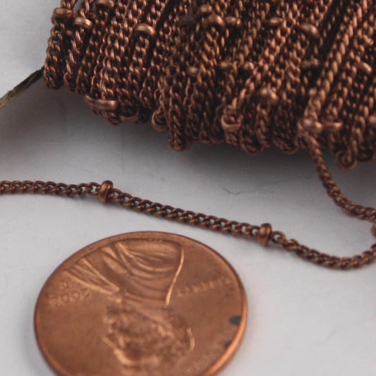 Sample 3 ft spool of Antique Copper Plated SOLDERED BALL Curb Chain - 1.6mm Link - with   Jumpring(10pcs) and Lobster (2pcs) - 1.6SAT