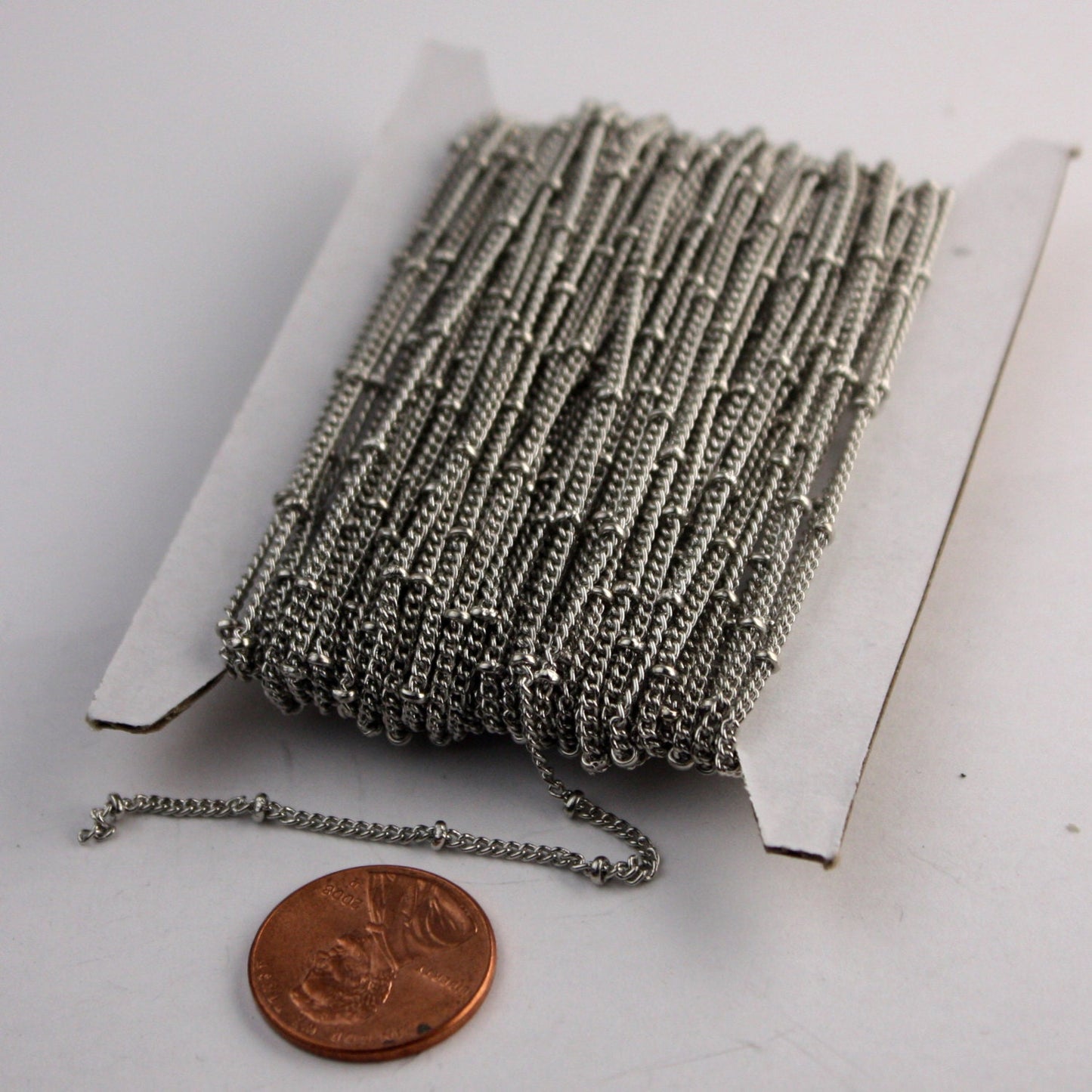 Sample 3 ft spool of Rhodium Plated SOLDERED BALL Curb Chain - 1.6mm Link - with   Jumpring(10pcs) and Lobster (2pcs) - 1.6SAT