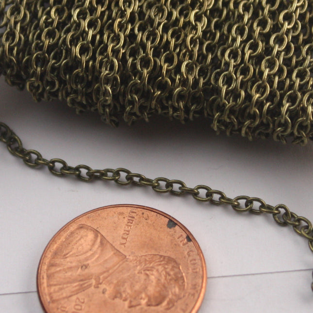 32 ft of Antique Brass Plated Round SOLDERED Cable Chain - 2.6x2.1mm SOLDERED Link - 2621S