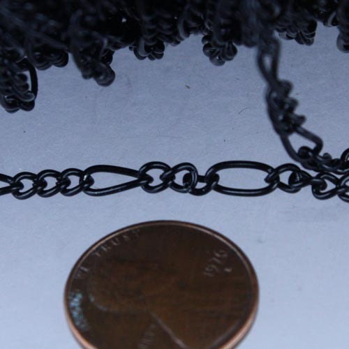 Black Figaro Chain Bulk, 50 ft Long and Short Mother and Son Chain FIGARO chain 7x3mm - Necklace Bracelet Wholesale Chain  - 7x3FIG