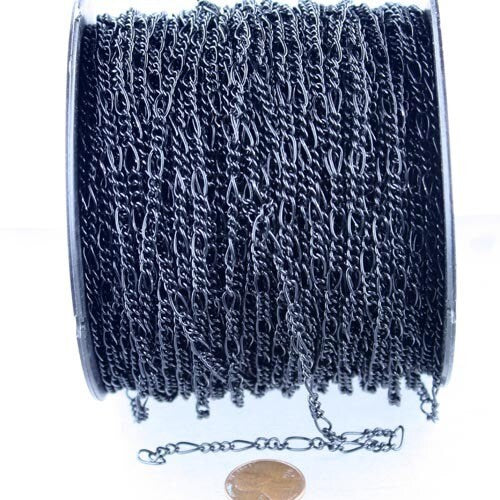 Black Figaro Chain Bulk, 12ft Long and Short Mother and Son Chain FIGARO chain 7x3mm - Necklace Bracelet Wholesale Chain - 7x3FIG