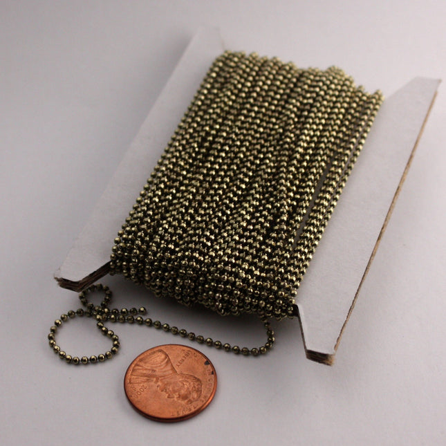 Raw Brass facet BALL Chain - 10 ft. spool of Bulk Ball chain  Wholesale - 1.5mm w/ FREE 10 connectors (Crimp) - 15DC