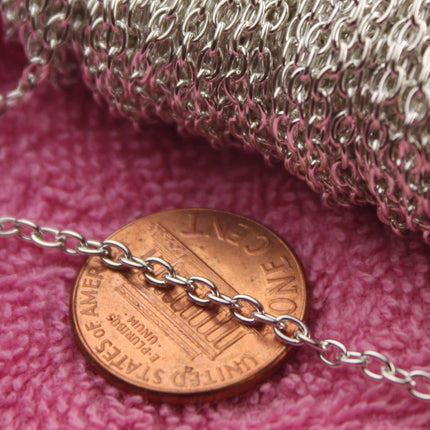 Sterling Silver Plated Cable Chain Bulk, 12 ft of Round Cable Chain 3x2.2mm 0.6mm wire - Unsoldered - 322CA