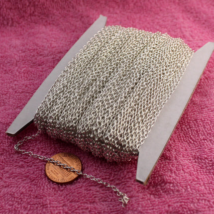 Sterling Silver Plated Cable Chain Bulk, 12 ft of Round Cable Chain 3x2.2mm 0.6mm wire - Unsoldered - Necklace DIY - 322CA