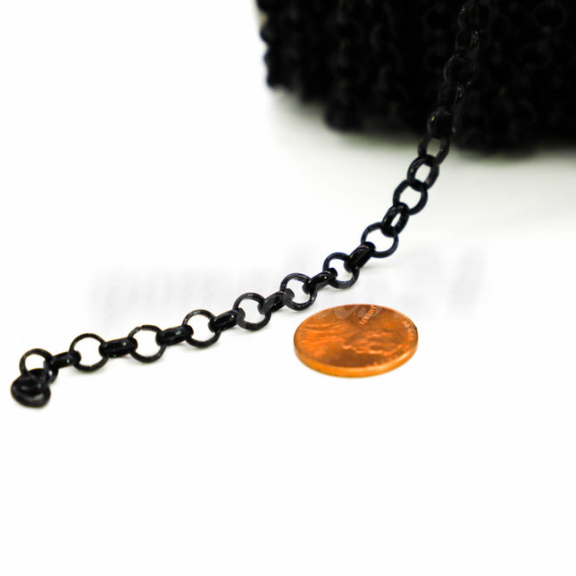 1/3/10/30/50/100 feet 6mm Bulk Rolo Large Chunky BIG Cable Fashion Chain 6.0mm - Unsoldered Links - Bracelet - Black - 60ROLO