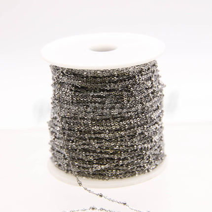3/10/30/100/330 Feet Stainless Steel Micro Satellite Flat Chain - Ball Beaded Solder Flat Cable Chain - 2x1.4mm 2.0mm Beads Link - ST214FSAT