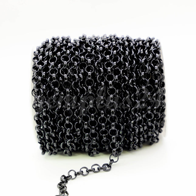 1/3/5/10 feet 8mm Bulk Rolo Large Chunky BIG Cable Fashion Chain 8.0mm - Unsoldered Links - Bracelet - Black - 80ROLO