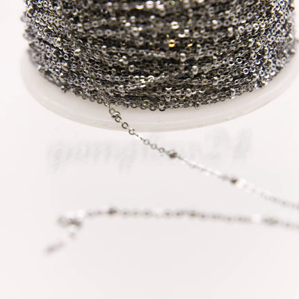 3/10/30/100/330 Feet Stainless Steel Micro Satellite Flat Chain - Ball Beaded Solder Flat Cable Chain - 2x1.4mm 2.0mm Beads Link - ST214FSAT