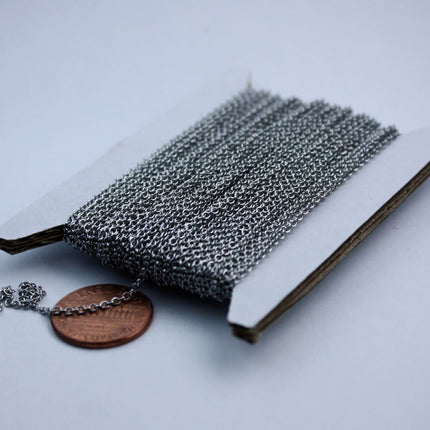 Stainless Steel chain bulk, 10 ft of Surgical Stainless Steel Small Soldered Sturdy cable chain - 1.55mm SOLDERED Link