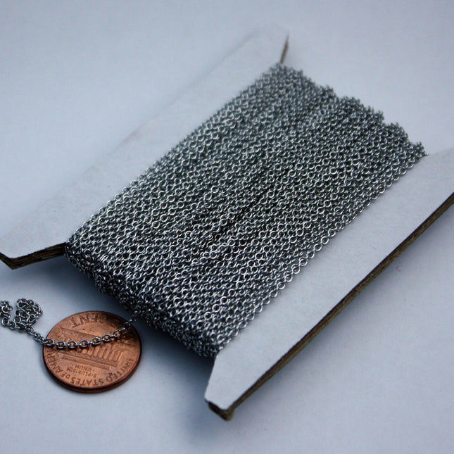 Sample Lot 3 feet of Stainless Steel chain, Surgical Stainless Steel Small Soldered Sturdy cable chain - 1.55mm SOLDERED Link