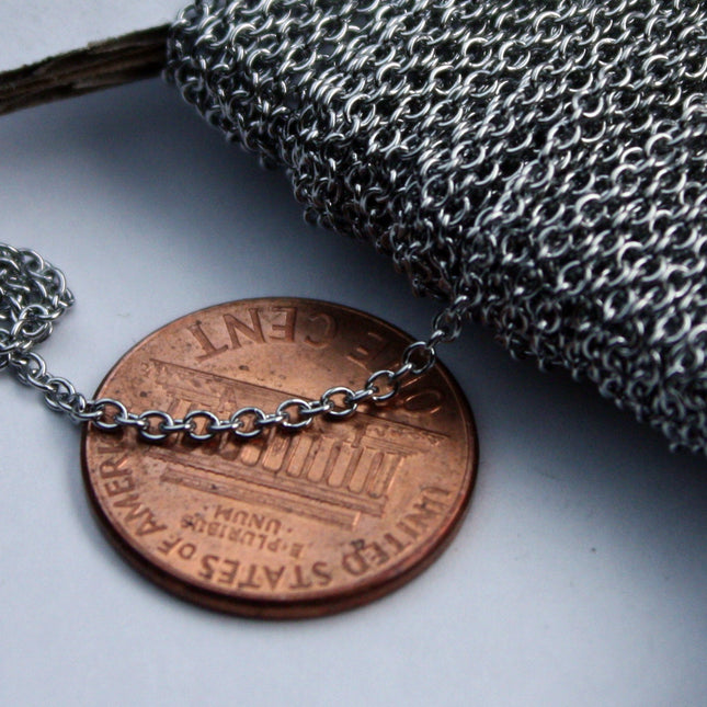 Sample Lot 3 feet of Stainless Steel chain, Surgical Stainless Steel Small Soldered Sturdy cable chain - 1.55mm SOLDERED Link