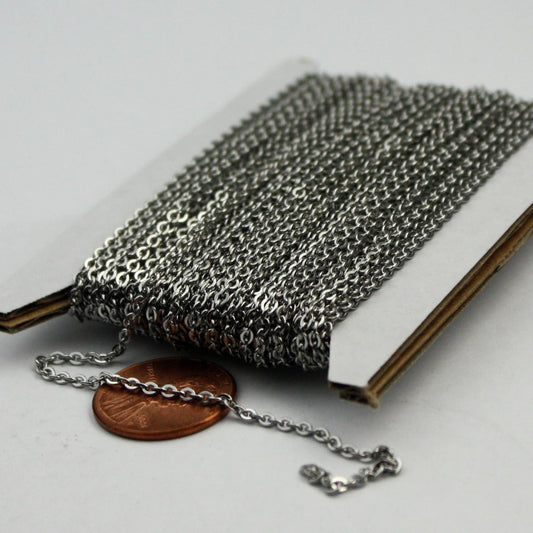 30 feet Stainless Steel Cable chain FLAT bulk - - 1.8mm SOLDERED Link - Surgical Stainless Steel Small Soldered Sturdy FLAT cable chain