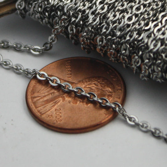 Stainless Steel chain bulk,  10 ft of Surgical Stainless Steel Small Soldered Sturdy FLAT cable chain - 1.8mm SOLDERED Link