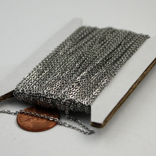 Stainless Steel chain bulk, 10 ft of Surgical Stainless Steel Small Soldered Sturdy FLAT cable chain - 1.55mm SOLDERED Link