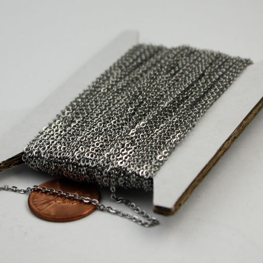 Stainless Steel chain bulk, 100 ft of Surgical Stainless Steel Small Soldered Sturdy FLAT cable chain - 1.55mm SOLDERED Link
