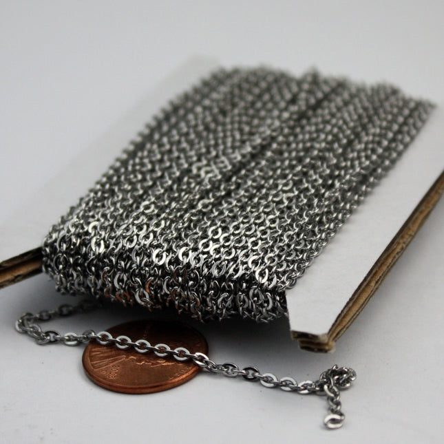 Stainless Steel chain bulk, 3 ft of Surgical Stainless Steel Small Soldered Sturdy FLAT cable chain - 3.1x2.0mm SOLDERED Link