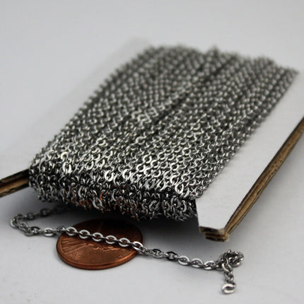 Stainless Steel chain bulk,  100 ft of Surgical Stainless Steel Small Soldered Sturdy FLAT cable chain - 3.1x2.0mm SOLDERED Link