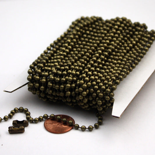 32 ft spool of Antique Brass BIG ball chain - 3.2mm with 10 connector(crimp) - 32BALL