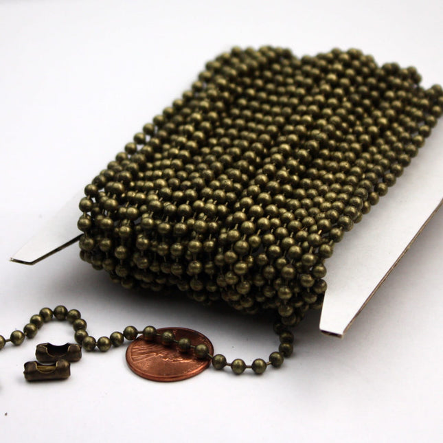 10 ft spool of Antique Brass plated BIG ball chain - 3.2mm with 5 connector(crimp) - 32BALL