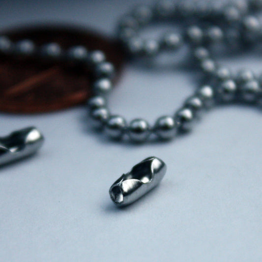Stainless Steel chain bulk, 50pcs of STAINLESS Antique Silver Ball Chain Connectors Clasps - for 2.0mm ball chain - Insert Type