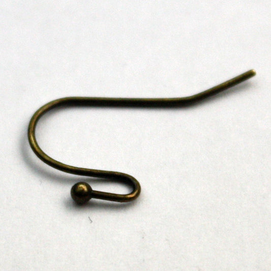 wholesale 200 pcs - 100 pair Ball End Earring Ear Wire - Antique Brass Plated on Solid Brass Ear Wires, French hook style - ERBall