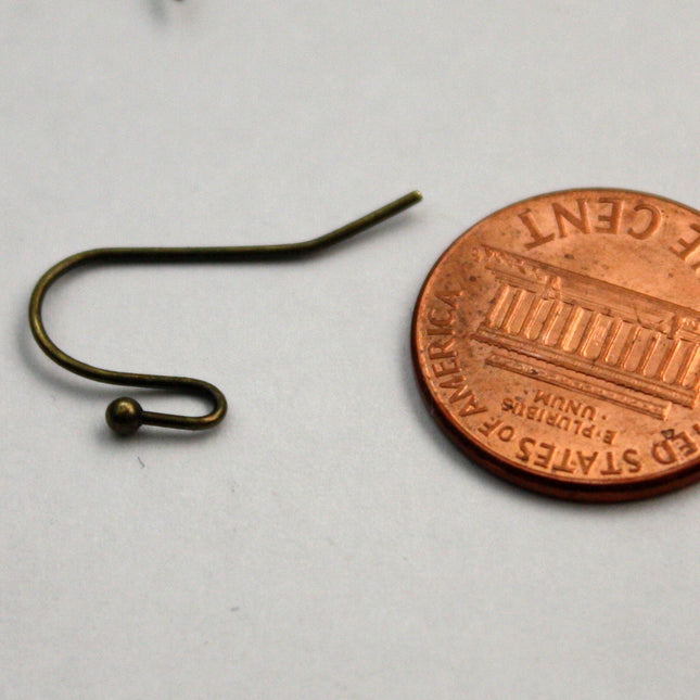 50(25pr) Ball End Earring Ear Wire - Antique Brass Plated on Solid Brass Ear Wires, French hook style, ball end - ERBall