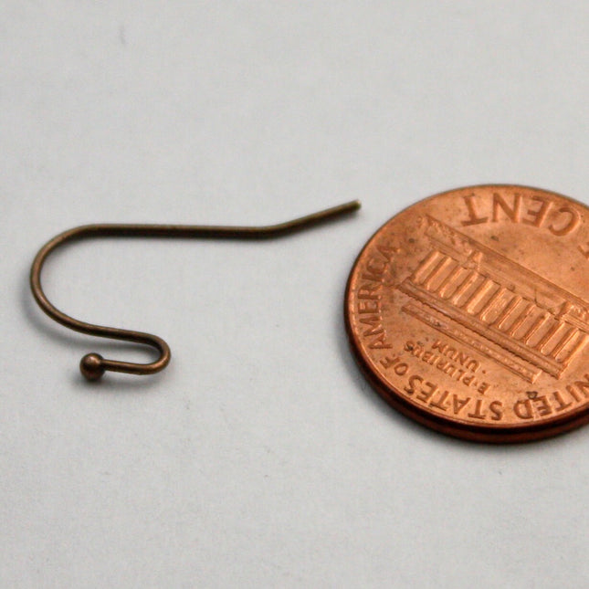 50 pcs - 25 pair  of Antique Copper ear wires, French hook style, ball end