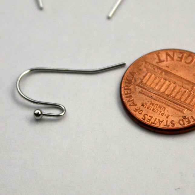 50(25pr) Ball End Earring Ear Wire - Rhodium Plated on Solid Brass Ear Wires, French hook style, ball end - ERBall