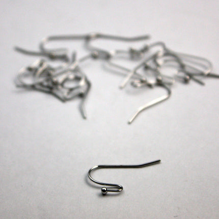 50(25pr) Ball End Earring Ear Wire - Rhodium Plated on Solid Brass Ear Wires, French hook style, ball end - ERBall
