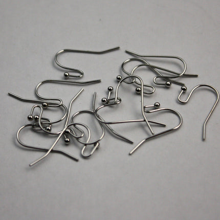50(25pr) Ball End Earring Ear Wire - Rhodium Plated on Solid Brass Ear Wires, French hook style, ball end - ERBall