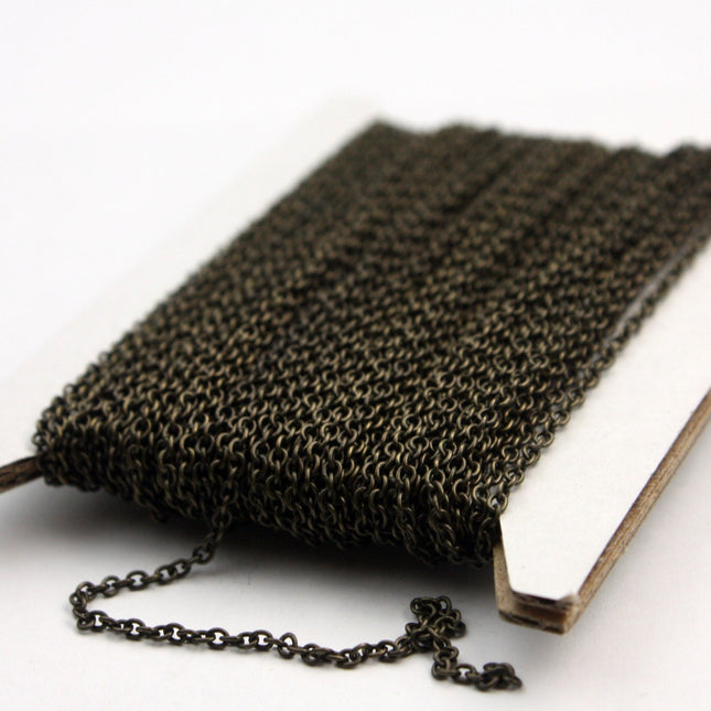 Antique Brass Chain, 32 ft of Antiqued Brass (Dark) Round  Cable Chain - 2x2.5mm SOLDERED link, Antique Bronze necklace Chain,Bulk - 225S