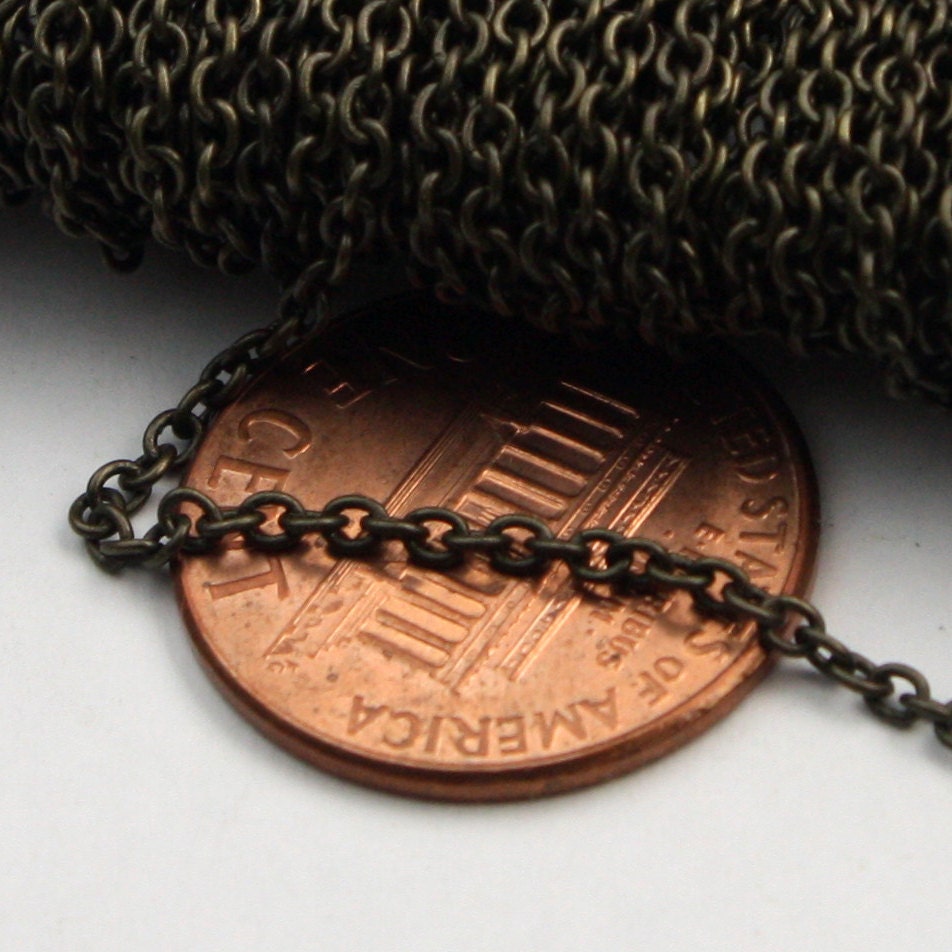 Antique Brass Chain, 32 ft of Antiqued Brass (Dark) Round  Cable Chain - 2x2.5mm SOLDERED link, Antique Bronze necklace Chain,Bulk - 225S