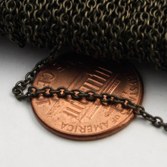 Antique Bronze Chain , 10 ft of Antiqued Bronze Chain Round Soldered Chain Necklace Bracelet Cable Chain - 2x2.5mm SOLDERED link,bulk - 225S