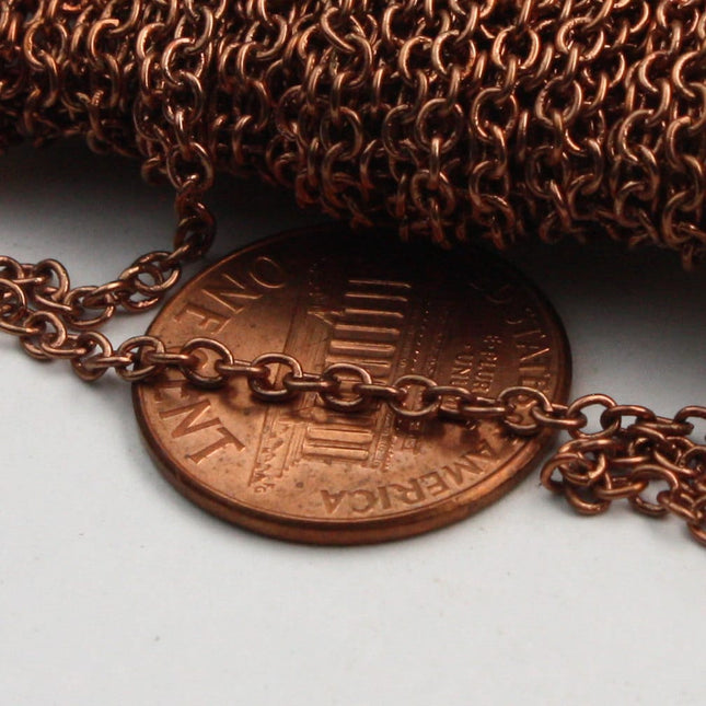 Antique Copper Chain bulk Chain, 100 ft of Round Soldered Chain Cable Chain - 2x2.5mm SOLDERED link - Necklace bulk Wholesale Chain - 225S