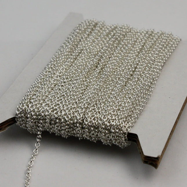 Sterling Silver Plated Chain bulk Chain, 100 ft of Round Soldered Chain Cable Chain - 2x2.5mm SOLDERED link - Wholesale chain - 225S