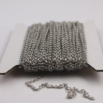 100 feet Rhodium Plated Chain bulk Antiqued Silver Round Soldered Chain Cable Chain - 2x2.5mm SOLDERED link - Necklace Wholesale - 225S
