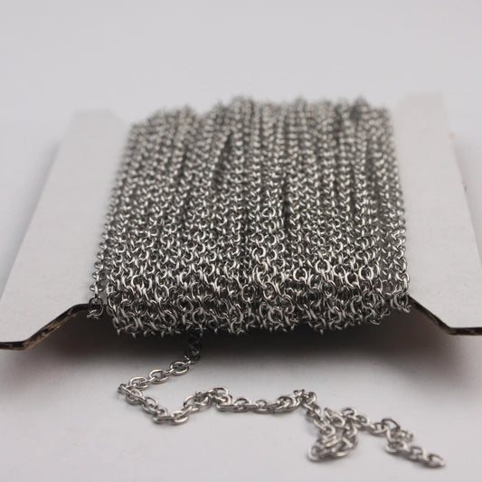 Rhodium Plated Chain bulk Chain, 32 ft of Antiqued Silver Round Soldered Chain Cable Chain - 2x2.5mm SOLDERED link - Necklace - 225S