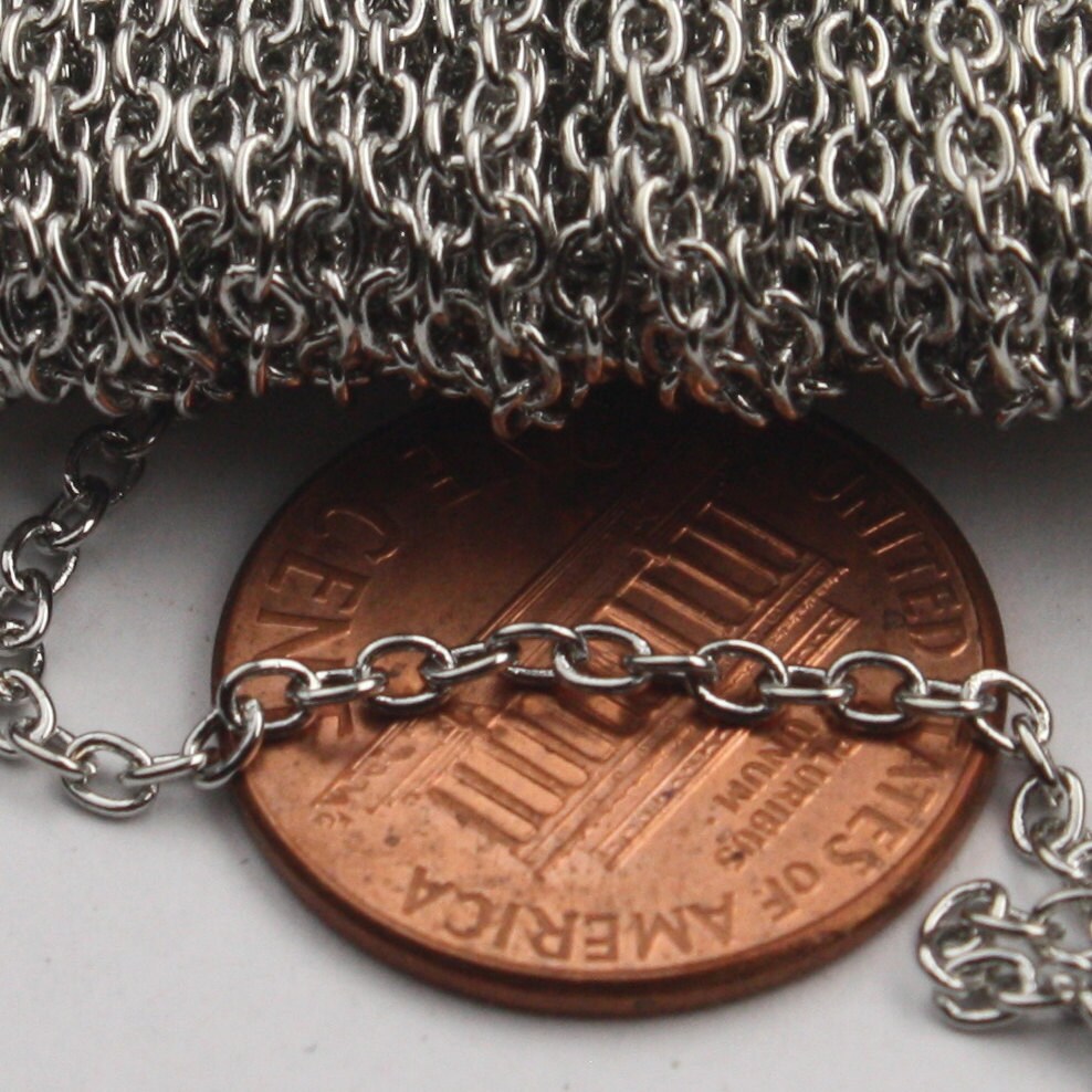 100 feet Rhodium Plated Chain bulk Antiqued Silver Round Soldered Chain Cable Chain - 2x2.5mm SOLDERED link - Necklace Wholesale - 225S