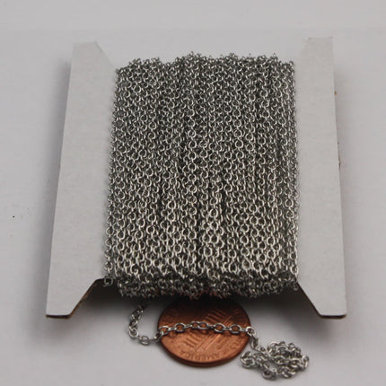 Rhodium Plated Chain bulk Chain, 10 ft of Antiqued Silver Round Soldered Chain Cable Chain - 2x2.5mm SOLDERED link - Necklace - 225S