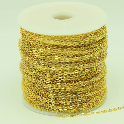 ATC Anti-Tarnishing Coating Plated Flat Cable Chain bulk, 3/10/32/50/100 Feet of SOLDERED Link Chain -3x1.7mm - ATC317F