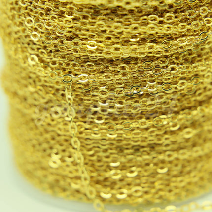 ATC Anti-Tarnishing Coating Plated Flat Cable Chain bulk, 3/10/32/50/100 Feet of SOLDERED Link Chain -3x1.7mm - ATC317F