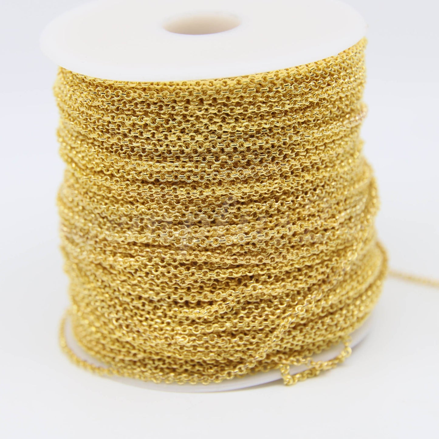 ATC Anti-Tarnishing Coating 24K Deep Gold Plated ROLO Chain bulk, 3/10/32/100 Feet of SOLDERED Rolo Chain - 2.0mm 2mm Links - ATC20BL