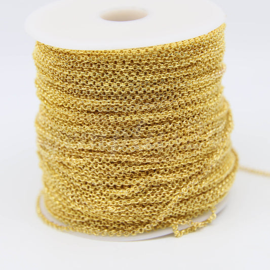 ATC Anti-Tarnishing Coating 24K Deep Gold Plated ROLO Chain bulk, 3/10/32/100 Feet of SOLDERED Rolo Chain - 2.0mm 2mm Links - ATC20BL