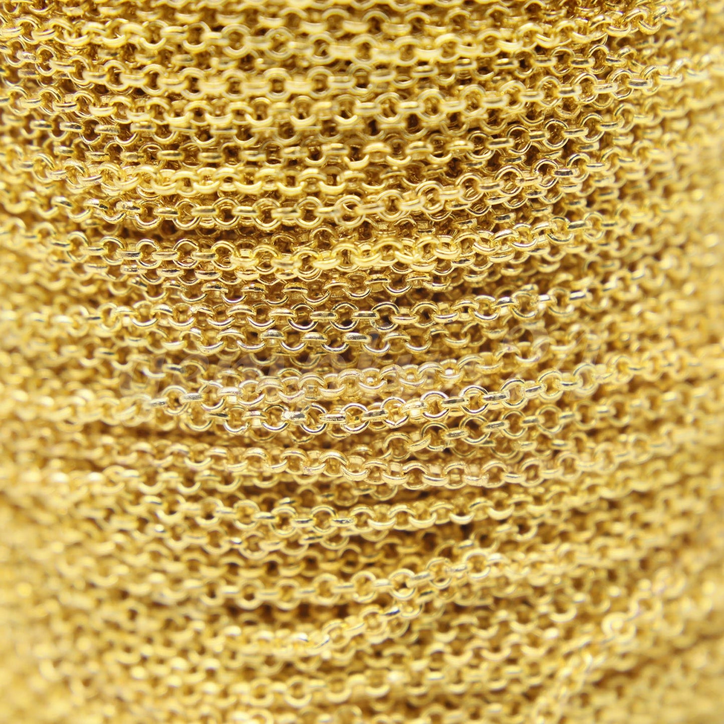 ATC Anti-Tarnishing Coating 24K Deep Gold Plated ROLO Chain bulk, 3/10/32/100 Feet of SOLDERED Rolo Chain - 2.0mm 2mm Links - ATC20BL